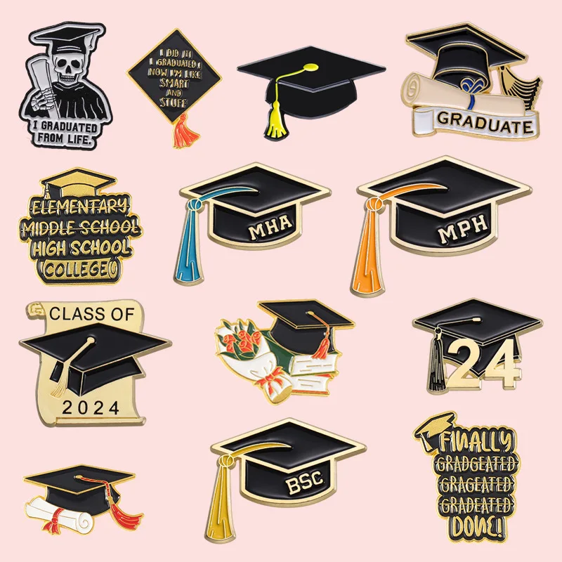 Degree Cap Metal Brooch Principal PhD Bachelor School Service Graduation Cap Capsule Book Cap Badge Punk Pins Jewelry