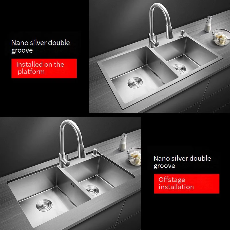 304 Stainless Steel Kitchen Sink Silver Double Slot Undermount Single Sink Multifunctional Sinks For Kitchen Renovation