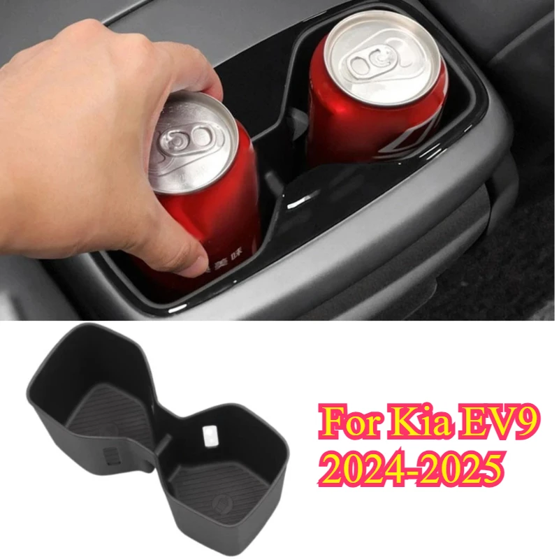 

For Kia EV9 2024-25 TPE Car Armrest Rear Water Cup Holder Storage Box Organizer Silicone Anti Vibration Shock-Absorbing Cup Tray
