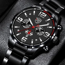 DEYROS Fashion Mens Watches Luxury Black Stainless Steel Quartz Wrist Watch Man Business Watch for Men Calendar Reloj Hombre