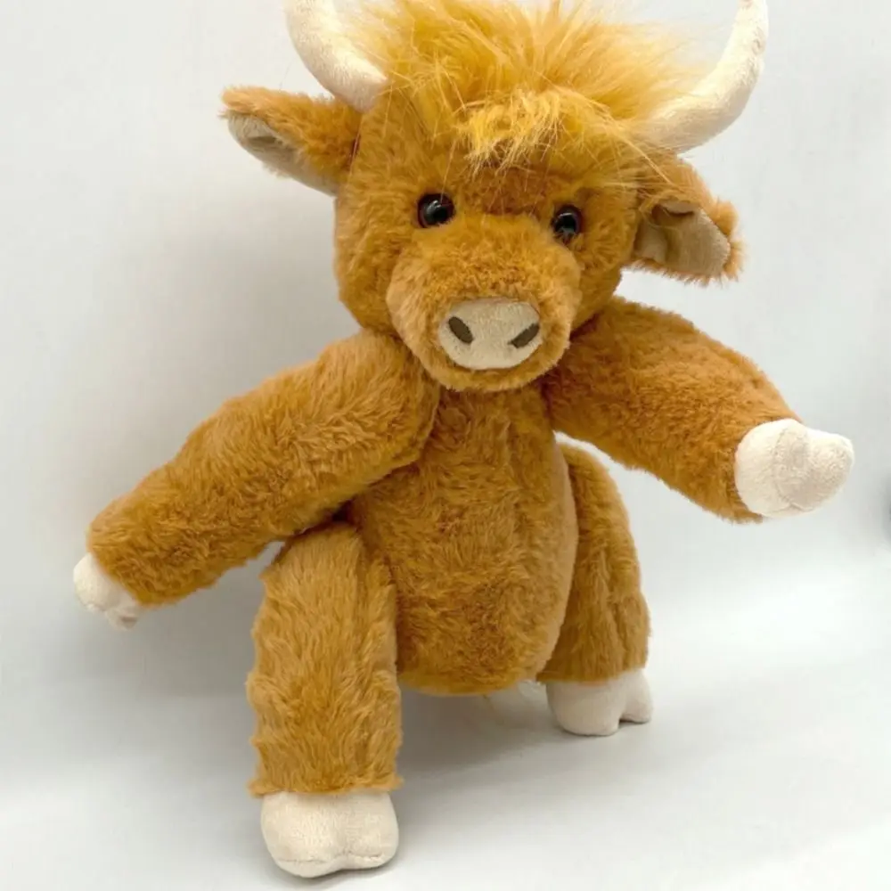 Simulation Highland Cow Plush Toy Joints Movable Flower Hairband Movable PP Cotton Doll Soft Toy Fluffy Texture