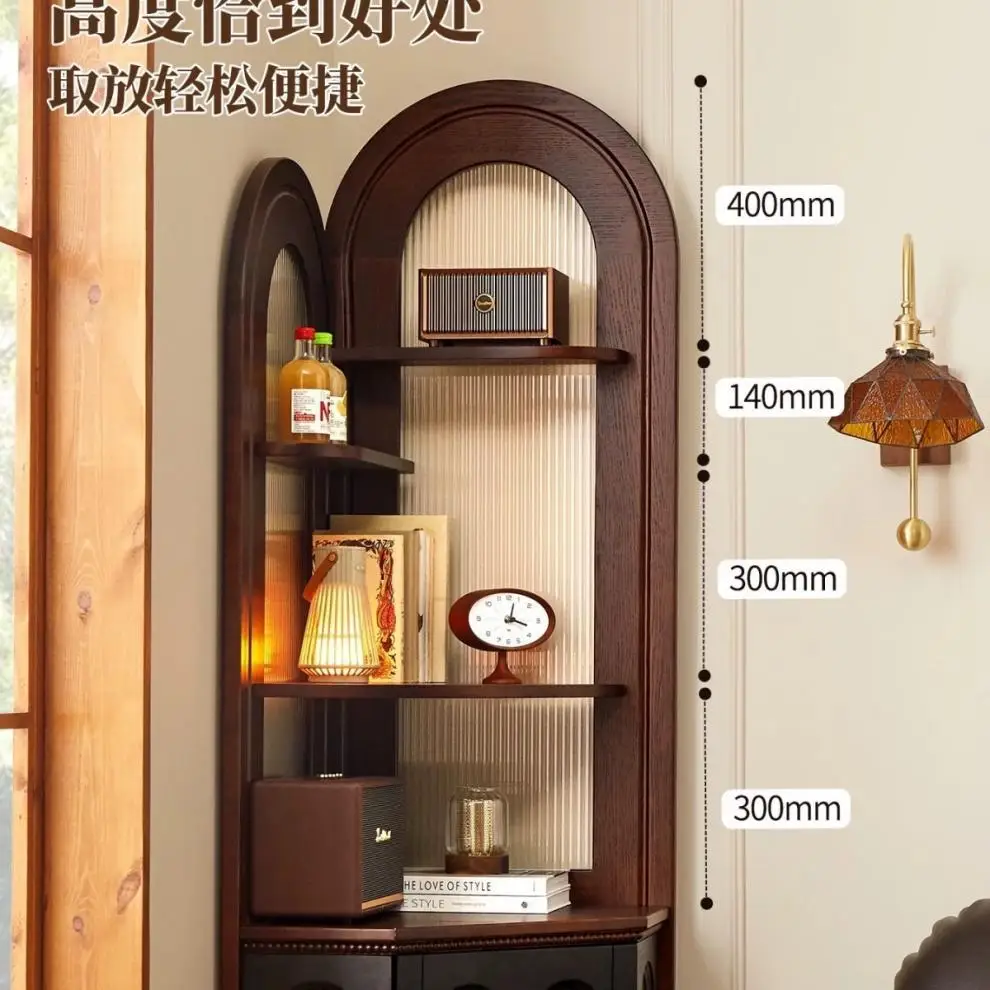 retro solid wood  shelf, living room bedroom, small apartment, triangular  corner storage bookshelf