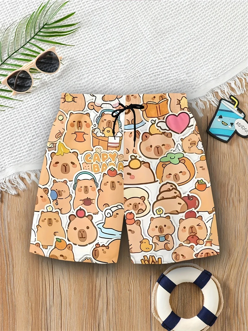 3d Print Cartoon Capybara Beach Shorts 2025 Summer New Man Swimsuit Shorts Kids Hawaii Surf Board Quick Dry Sports Swim Trunks
