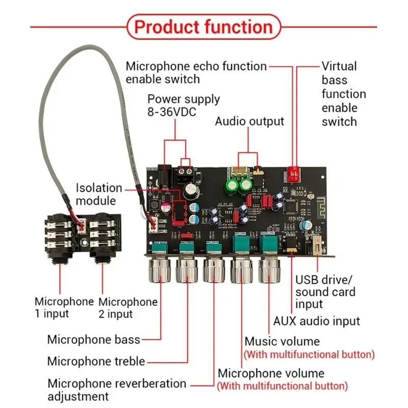 

652F ZK-DAM Плата усилителя беспроводного цифрового микрофона Изолированная малошумящая реверберационная пластина для караоке
