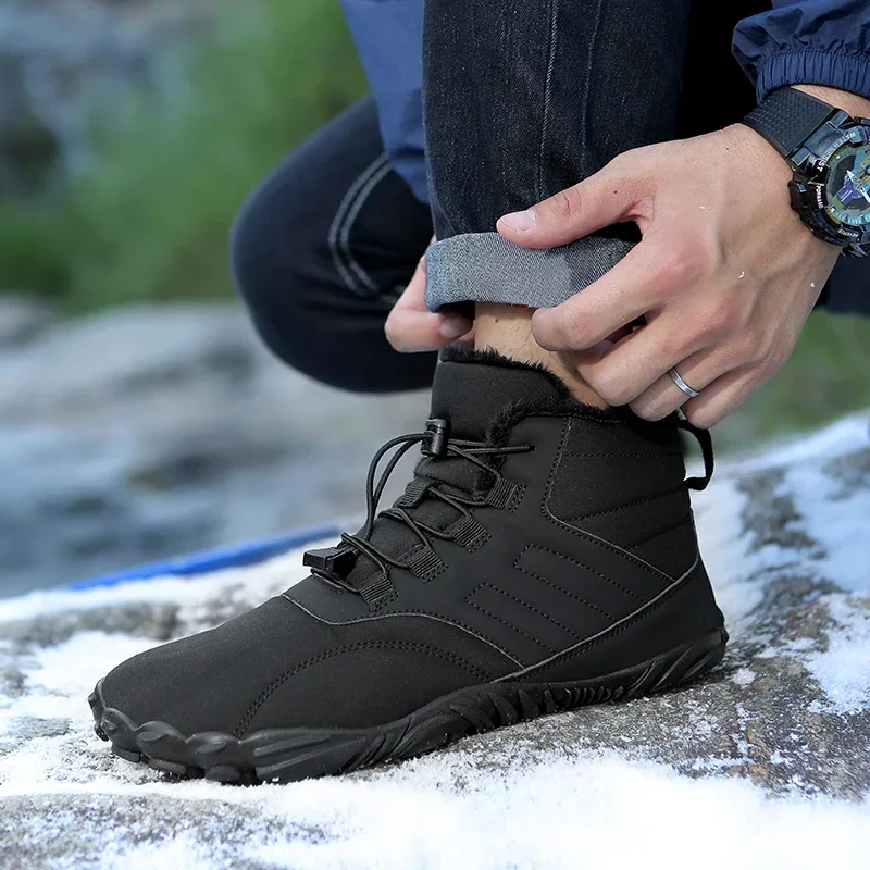 Men Non-slip Hiking Shose BareFoot Boots Winter Waterproof Snow Boots Outdoor Walking Shoe Warm Fur Ankle Leisure