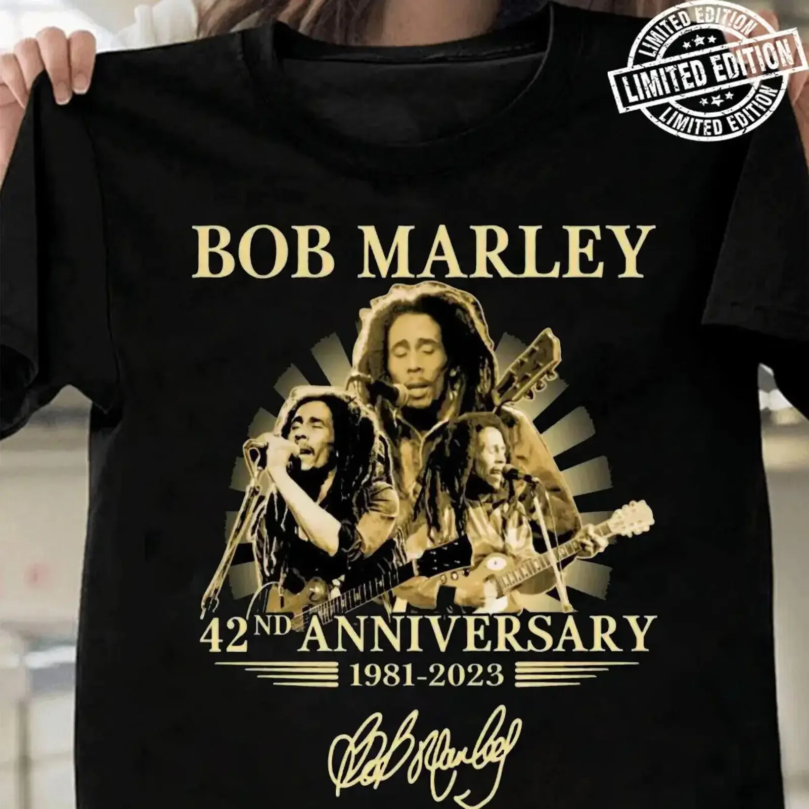 

Винтажная футболка Bob Marley с 42-летием «Спасибо за музыку», S 5XL, винтажная стираная дышащая дизайнерская одежда