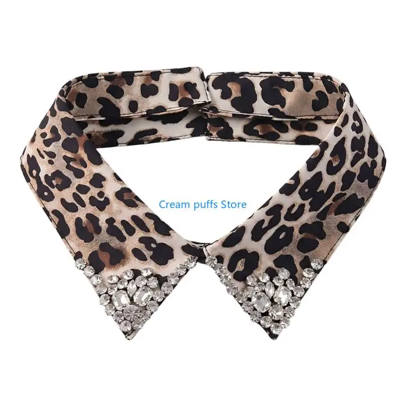 50LE Rhinestones Embellished Fake Collar Leopard Design Easy to Wear and Remove