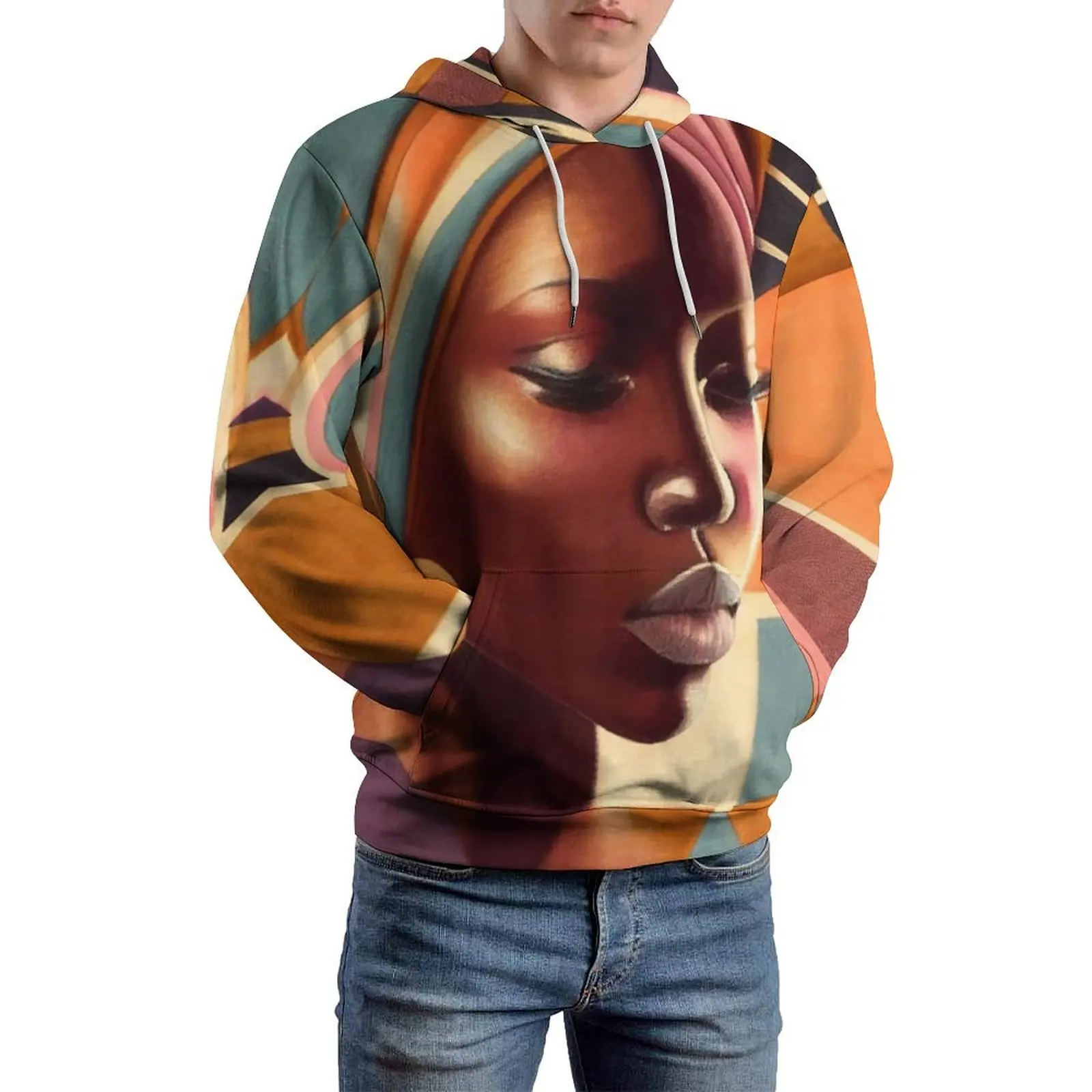 Beautiful African Woman Loose Hoodies Iwakasumi Art Elegant Hoodie Couple Long Sleeve Oversized Casual Printed Clothing