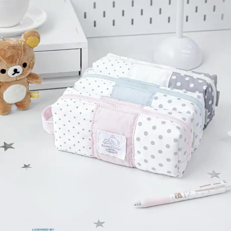 Niedliches Polka-Dot-Federmäppchen mit großem Fassungsvermögen und Griff, tragbare Aufbewahrungstasche, Kosmetiktasche, Schreibwaren-Organizer – Detail 4