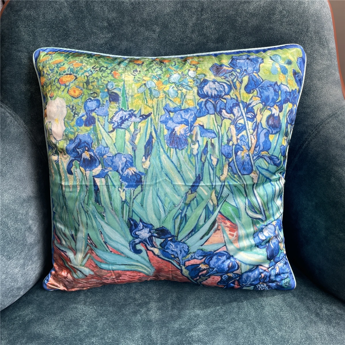 Van Gogh Oil Painting Irises Silk Pillowcase New Fashion Sofa Throw Pillow Chair Car Cushion Cover Home Decoration Design Pillow