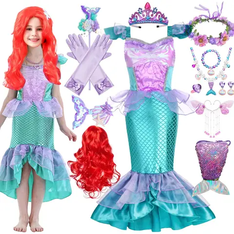 Kids De Kleine Zeemeermin Cosplay Prinses Kostuum Meisjes Ariel Jurk Kinderen Carnaval Verjaardag Halloween Kerstfeest Kleding