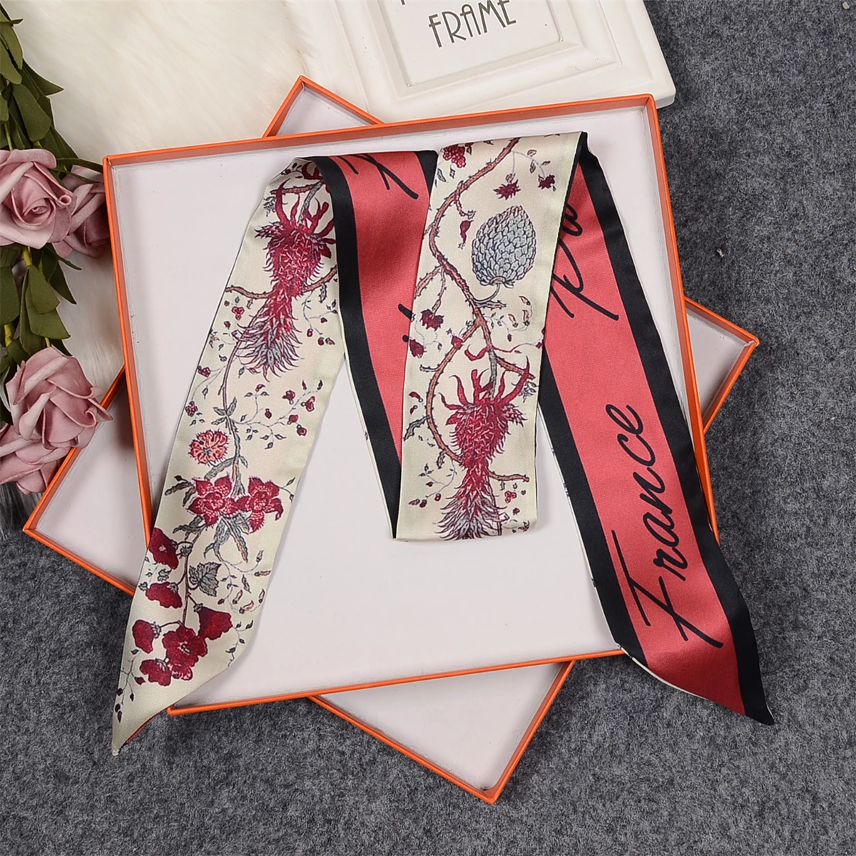 Flower Room Parrot Brand Scarf Women Silk Scarf Skinny Bag Scarves 2024 Design Wrist Towel Foulard Neckerchief Headband For Lady