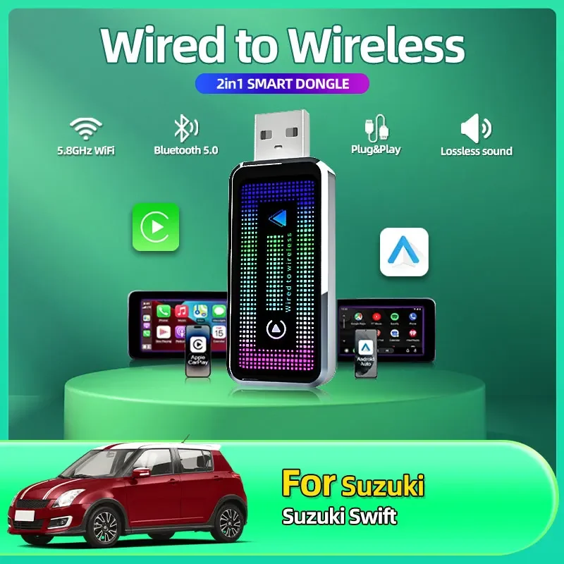 

1PCS New Fashion 2in1 Wired to Wireless CarPlay Android Auto Adapter for OEM Car Stereo With USB Plug and Play For Suzuki Swift