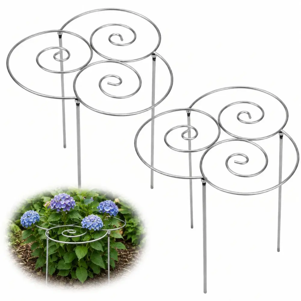 2PCS Metal Plant Support Ring Round Ring Decorative Flower Support Stake Reusable Easy Installation Peony Cage