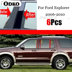 6PCS Black Car Door Window Column BC Pillar Post Trim PC Material Sticker Fit For Ford Explorer 2006 - 2010