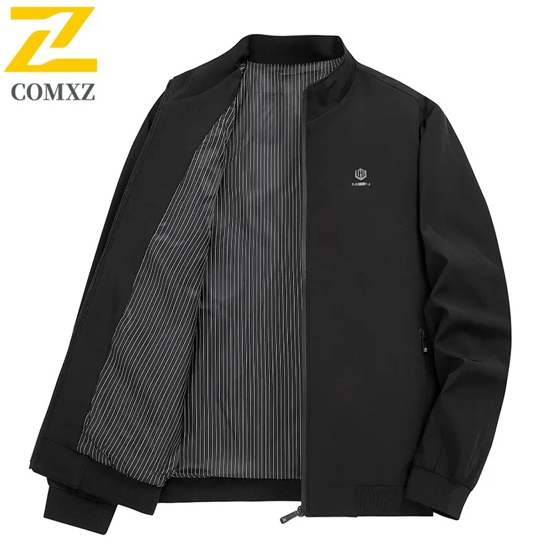 

COMXZ Мужская куртка, удобная офисная легкая ветровка с воротником-стойкой, однотонная, устойчивая к морщинам осенняя одежда