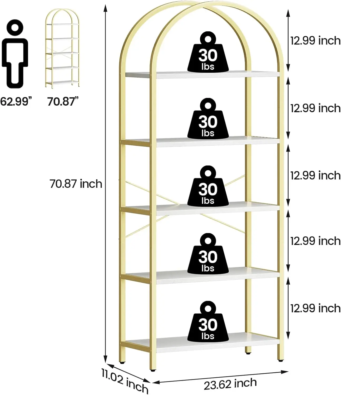 Bookshelf 5 Tier Display Racks Tall Standing BookshelvesStorage Rack Shelf Large Wood Book Shelf for Bedroom, Living Room，home