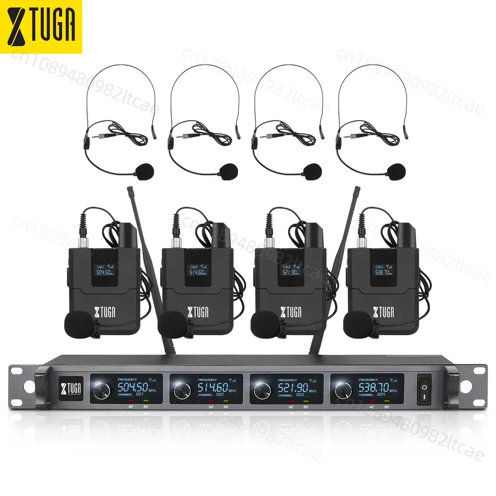 Xtuga Audio 4 Channel UHF Professional Wireless Microphone Mic System