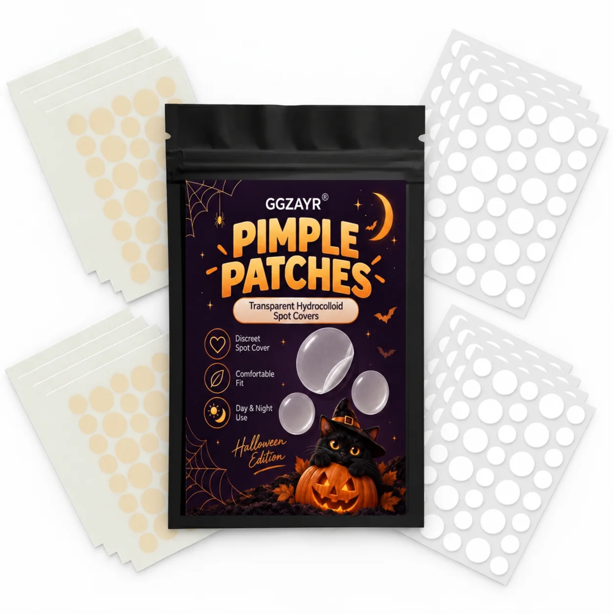 576PCS Clear Acne Patch Stickers for Face, Hydrocolloid Round Spot Covers in Mixed Sizes, Invisible Day Night Facial Care Patche