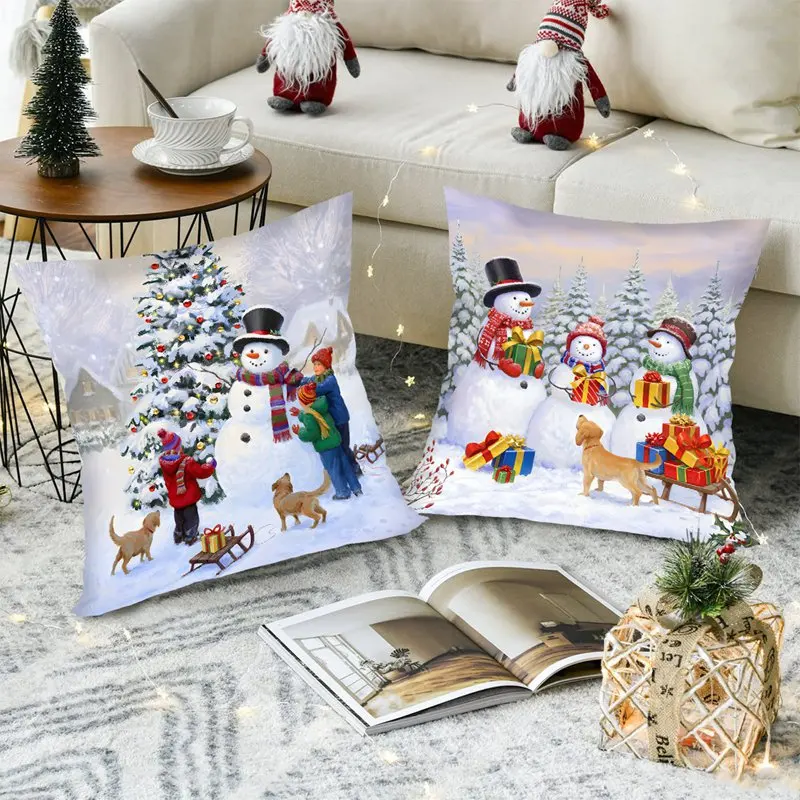 Christmas Snowman Cushion Cover Decorative Pillow Cover Throw Pillow Case Christmas Decor 2025 for Home Decor Sofa Pillowcase - view 3