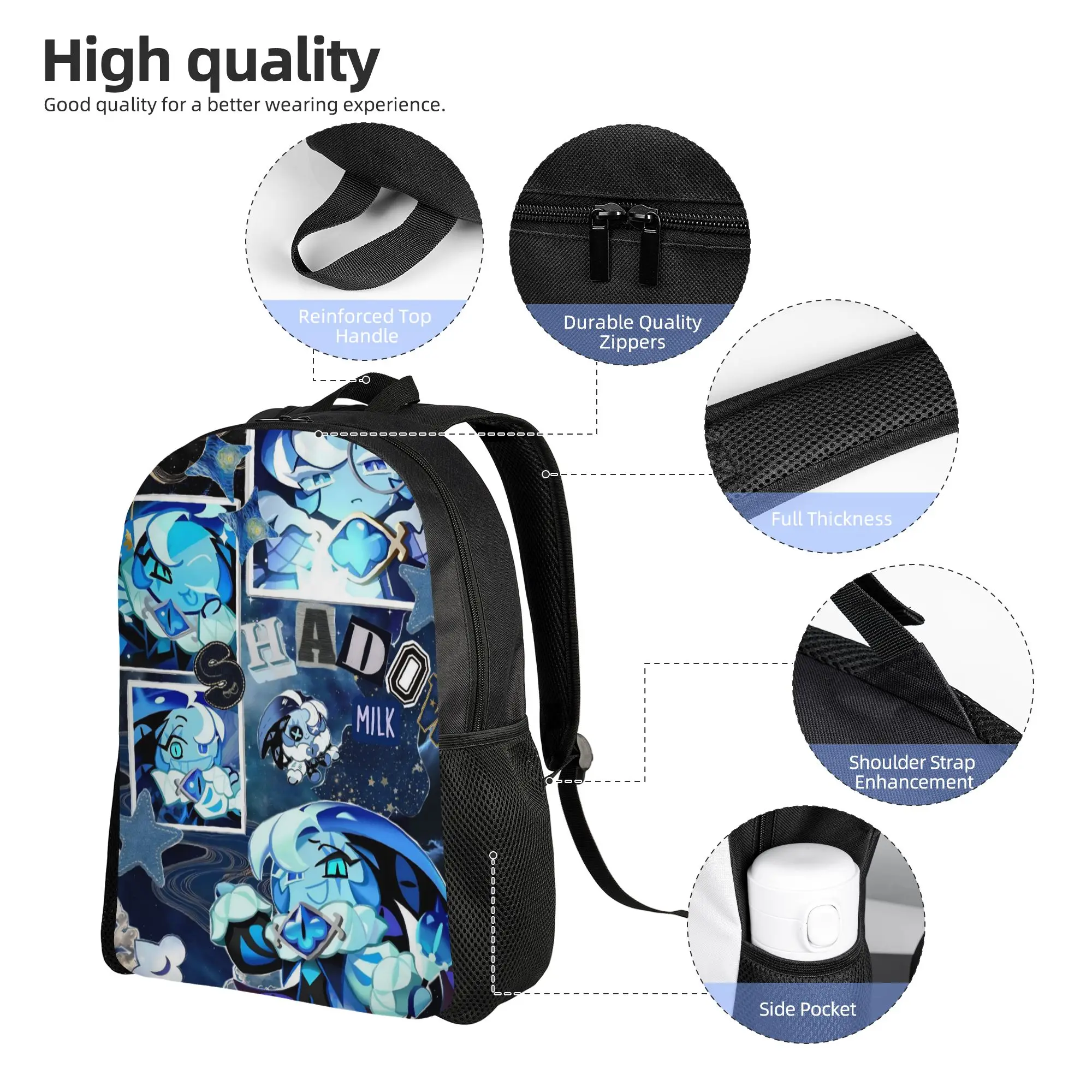 Cute Shadow Milk Cookie Run Kingdom Classical Backpack Sports High School CRK Cartoon Game Daypack for Men Women Canvas Bags