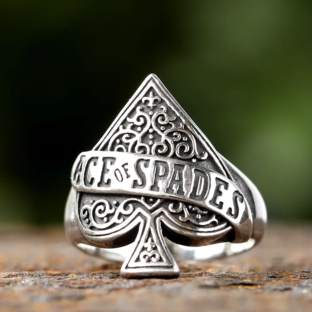2024 New 316L Stainless Steel Vintage Ace of spade playing card Ring For Men Women Punk Motorcycle Jewelry Party GIFT