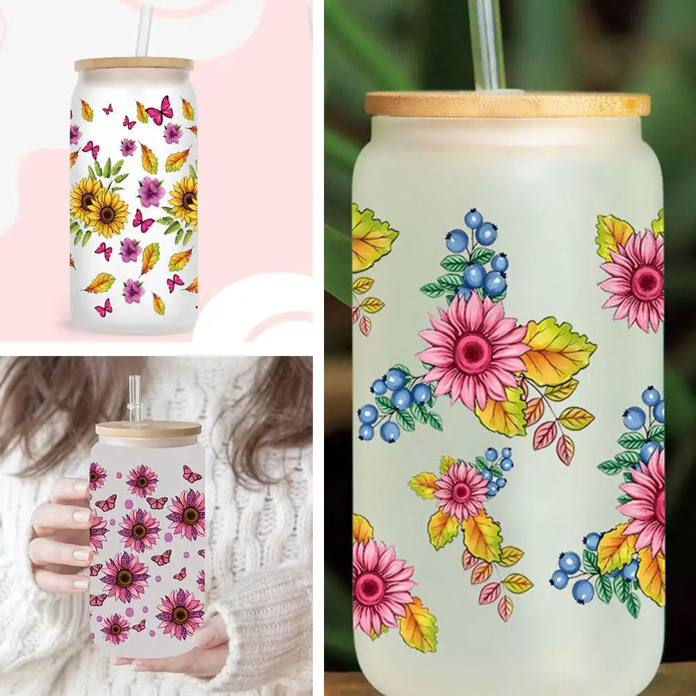 Sunflower UV transfer sticker Glass crystal label crystal special sticker 16oz glass 23cmX11cm sticker cup L7N7