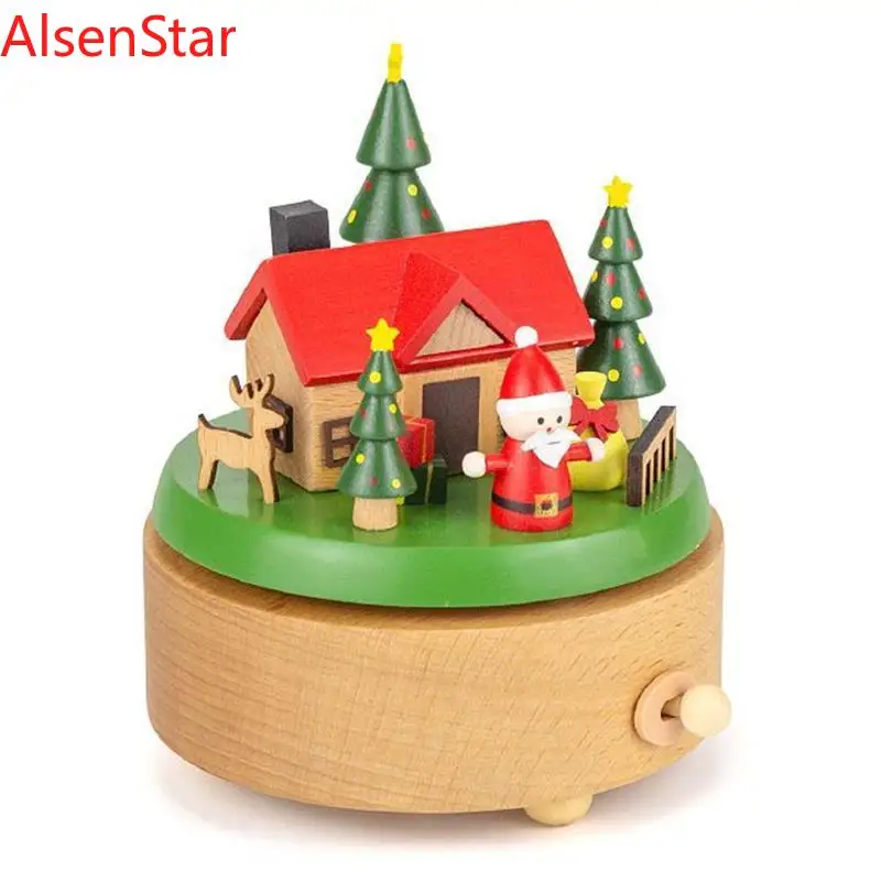 Clockwork Wooden Handmade Music Box Mini Cute Pet Animal Rotating Music Boxes Ornament Birthday Christmas Gift Decoration