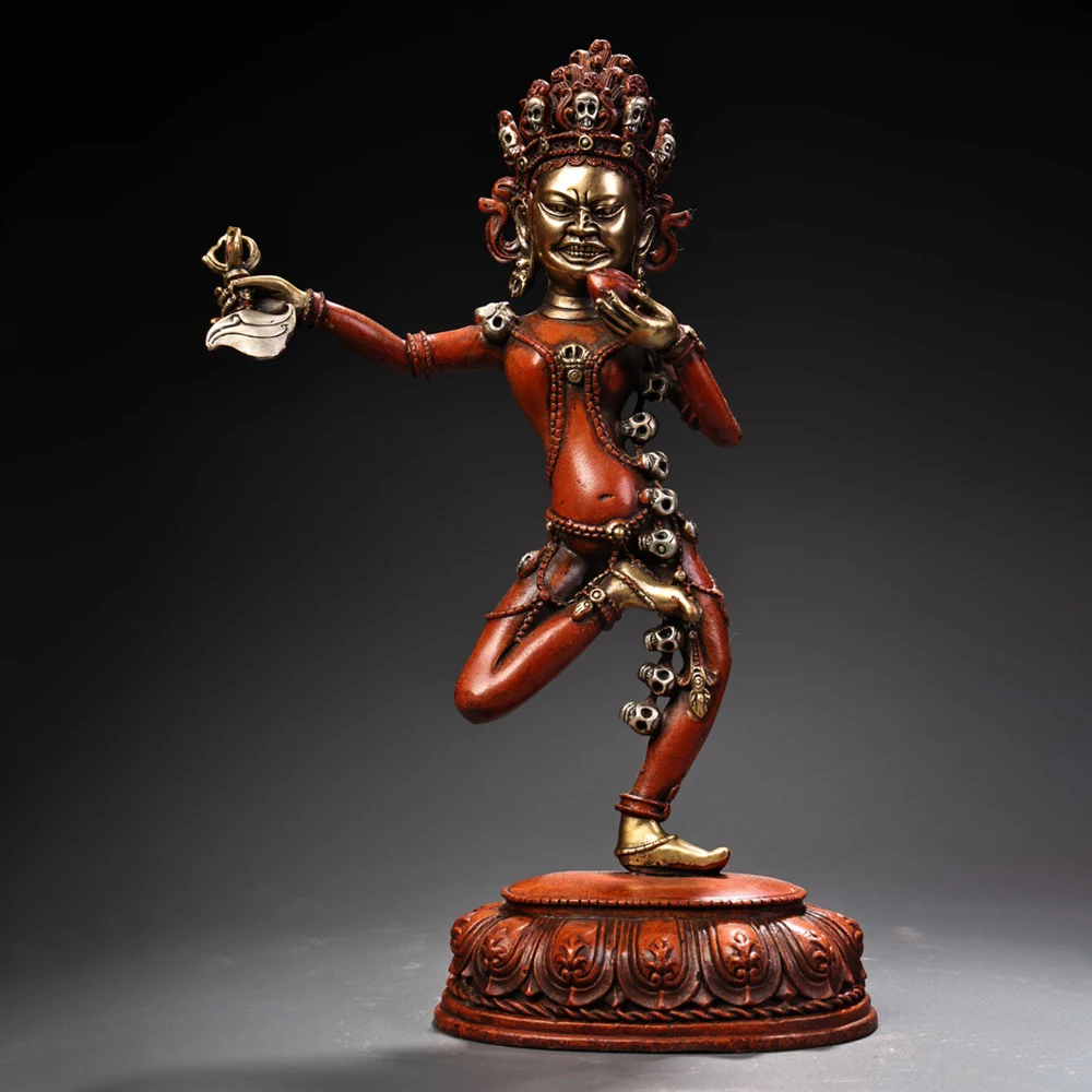 Old Tibetan Copper Gilt Silver Vajravarahi Dakini Buddha Statue Fine Craftsmanship Heavy Patina