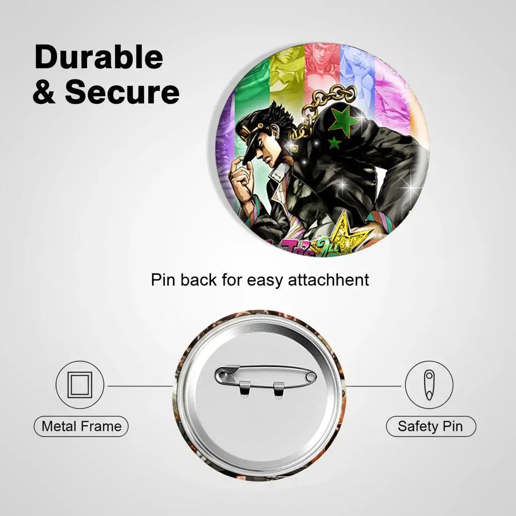 58mm JOJO Anime figure Round Badge Brooches Cool Creative Pins For Clothes Hat Backpack cosplay Decorate Accessories Gift Toy view 4