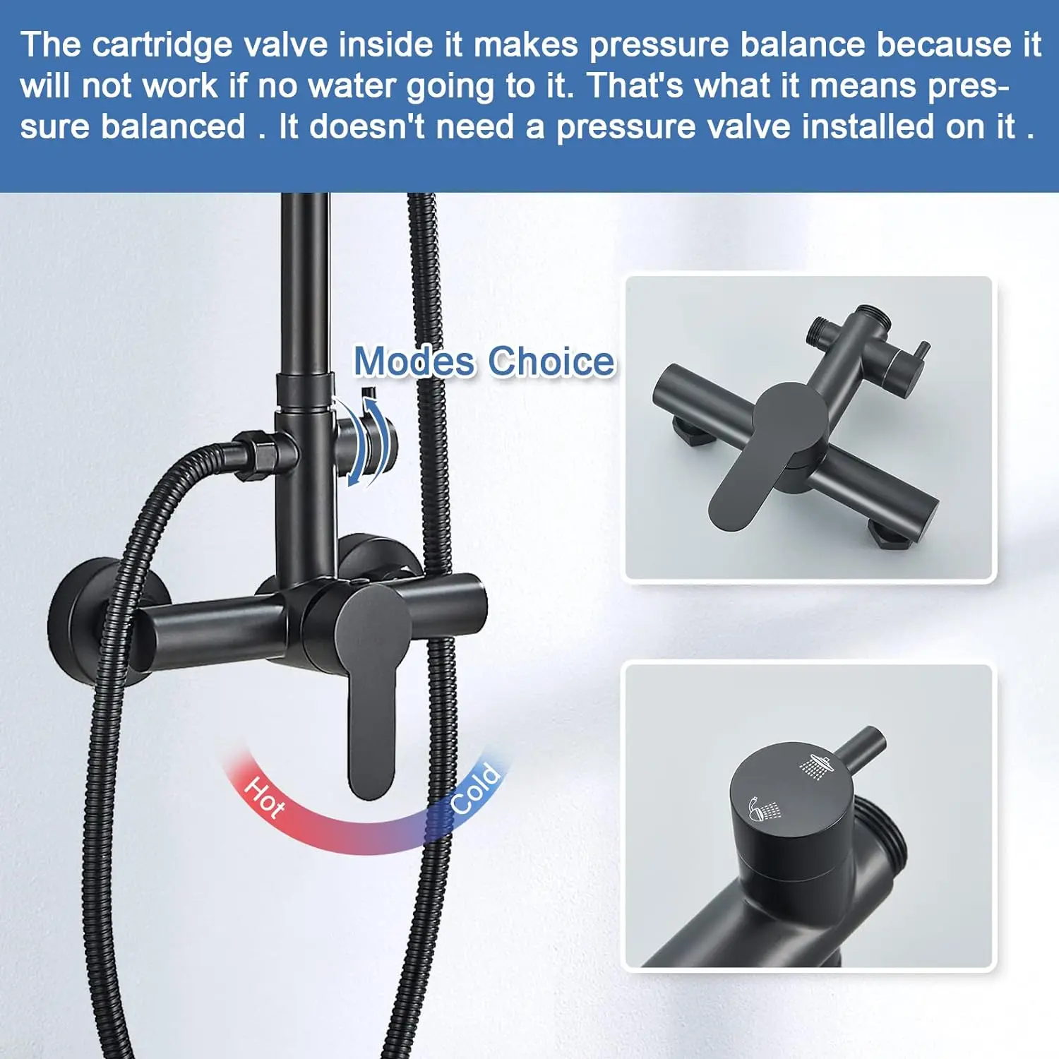 ZAPPO Matte Black Outdoor Shower Fixtures w/8 Inch Shower Head and Handheld Spray Shower System Wall Mount Dual Function Mixer