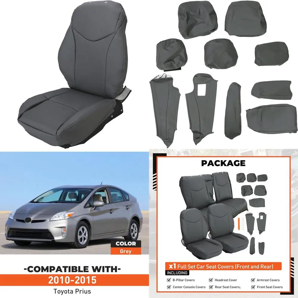 

Front & Rear Seat Covers Full Set Compatible with 2010-2015 Toyota Prius, Headrest B-Pillar Center Console Armrest Cover Replace