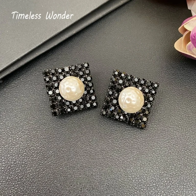 Timeless Wonder Fancy Rhinestone Geo Square Clip on Earrings for Women Designer Jewelry Punk Luxury Brand Rare Top Runway 3322