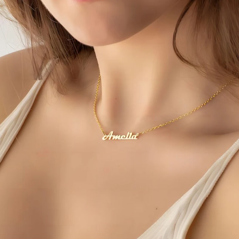 Custom Name Stainless Steel Necklace for Women New Personalized Arabic Hebrew Letter Pendant Men Gold Cross Chain Choker Jewelry