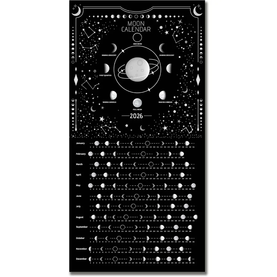 

Moon Calendar 2026 Lur Phases Hangable MoonLight Wall Poster Full Moon Trar Wall Art Moon Lover Gifts Astrology Decorations and