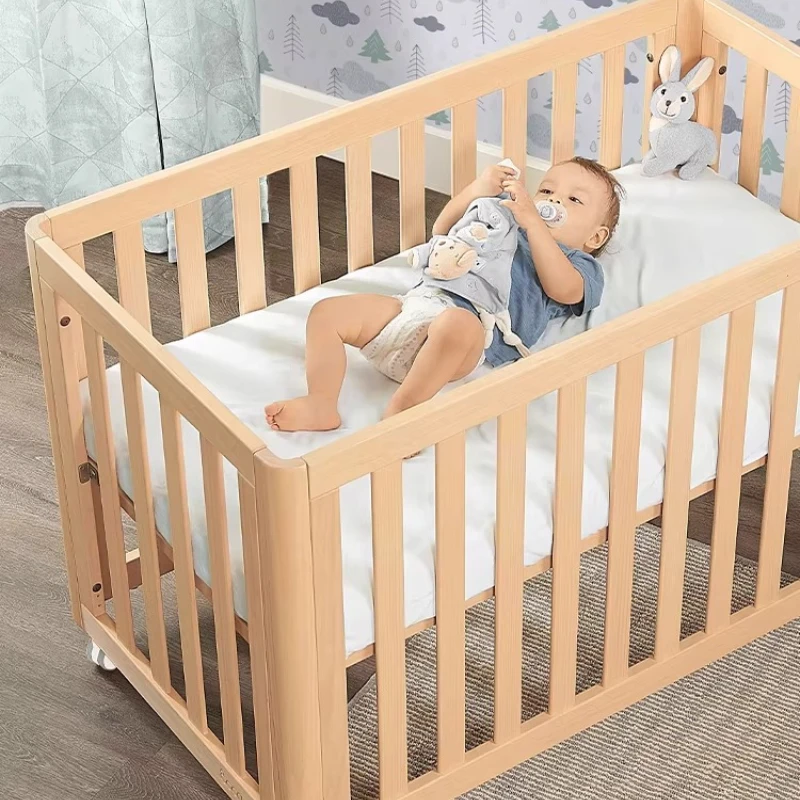 Solid wood crib Movable newborn bed Wide splicing bed Multifunctional crib