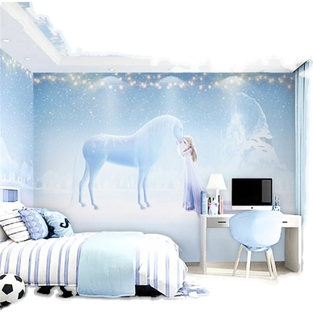 

Custom White Horse Dream romance warmth wallpaper for children's girl's cartoon princess's bedroom TV background art wall paper