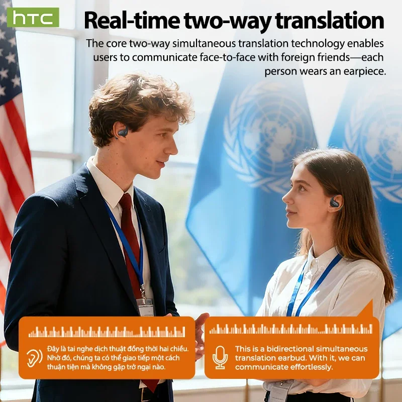 【HTC NE47】 سماعات بلوتوث OWS سماعات رأس لاسلكية رياضية AI ترجمة سماعات أذن مريحة فائقة الجهير مفتوحة الأذن