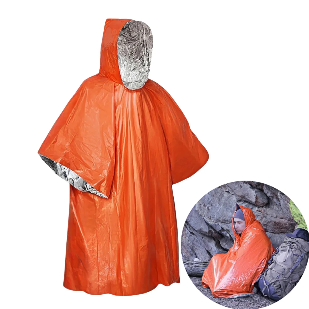 Outdoor First Aid Raincoat, Survival Emergency Camping Style Field Hypothermia Insulation Equipment, Emergency Waterproof Poncho, Windproof Raincoat