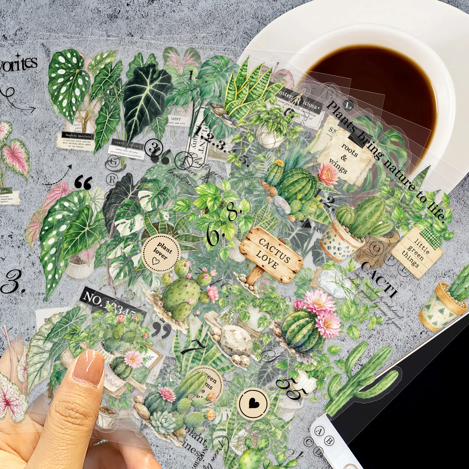 8Pcs Korean Style Plant Journal Transparent Waterproof Sticker Pack for Phone Helmet DIY Collage Card Decals