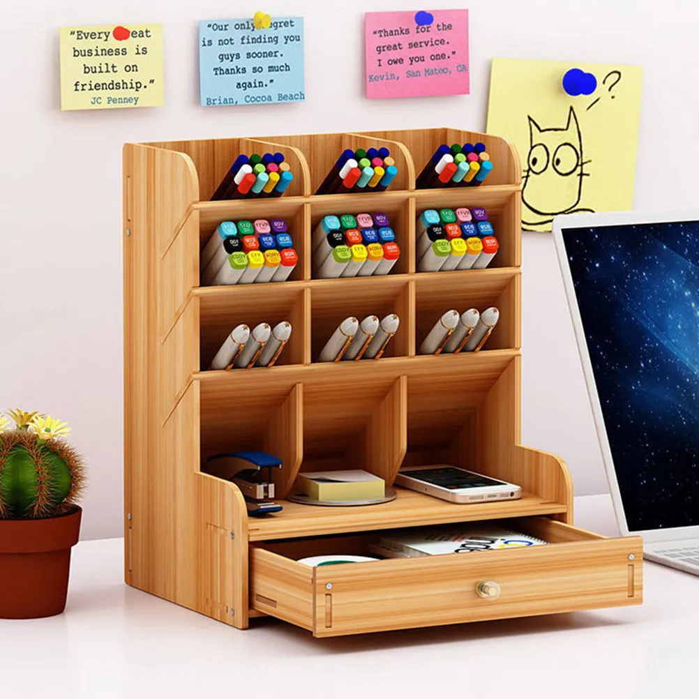 Modern Wooden Desk Organizer Set Smooth Solid Eco Friendly Pen Storage Box with Versatile Compartments for Office Home Workspace