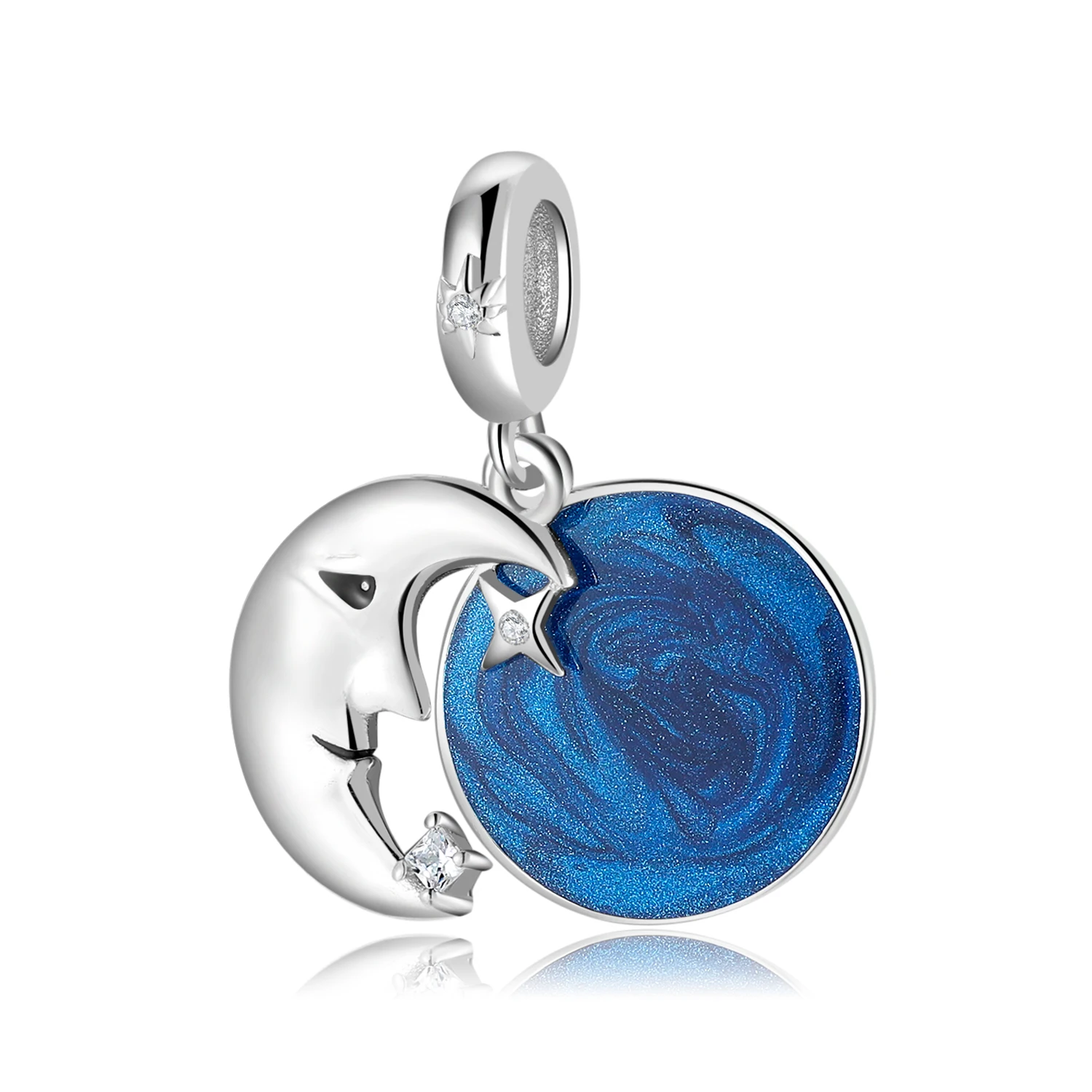 

Starry Blue Sparkling Moon Face Charm Beads for Charm Bracelet Genuine 925 Sterling Silver Pendant DIY Accessories for Women