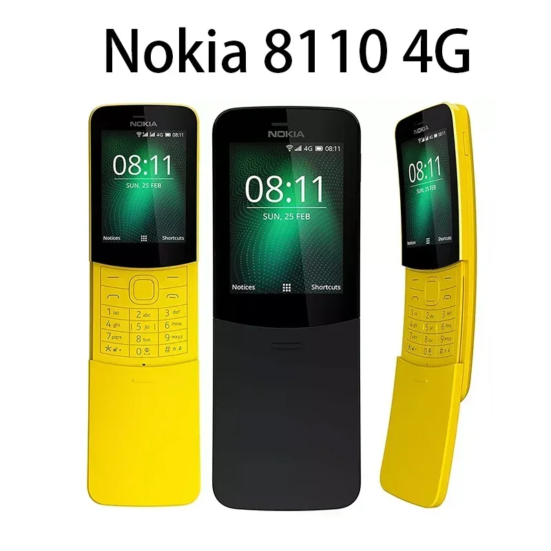 Nokia 8110 4G LTE Dual-SIM mobiele telefoon 4 GB + 512 MB Banaan Sim Gratis WIFI GPS-dia KaiOS Originele ontgrendelde smartphone