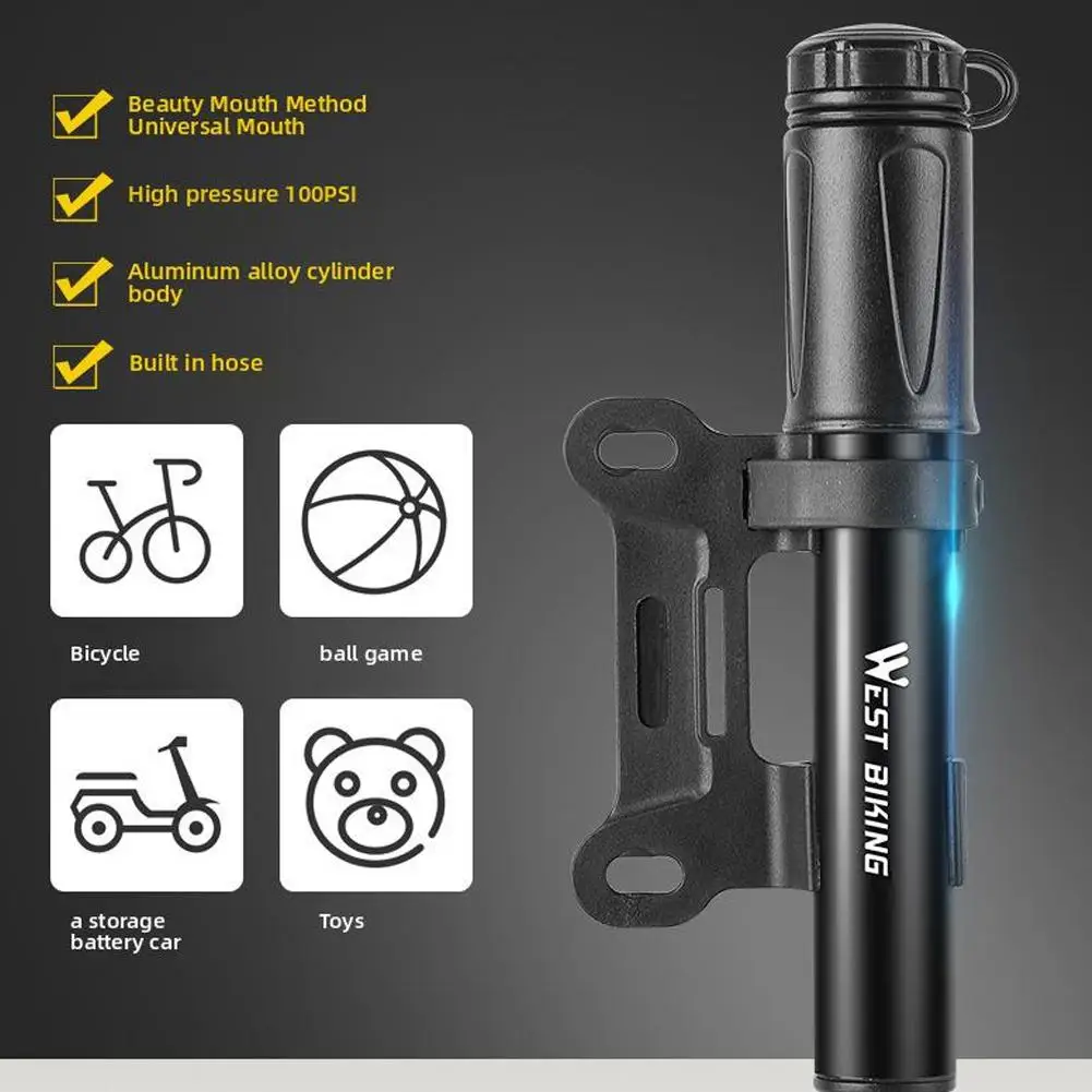 Mini Bicycle Pump With Hose 100PSI Road Mountain Bike Air Pump Portable Bike Tyre Inflator Hand Pump Basketball Inflatable Pump