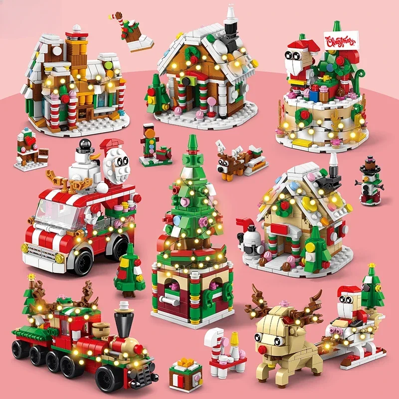 Mini Christmas Tree Model Bricks Building Block City Train Santa Claus Cake Children\'s Toys Christmas Kids Gift Boys Girls