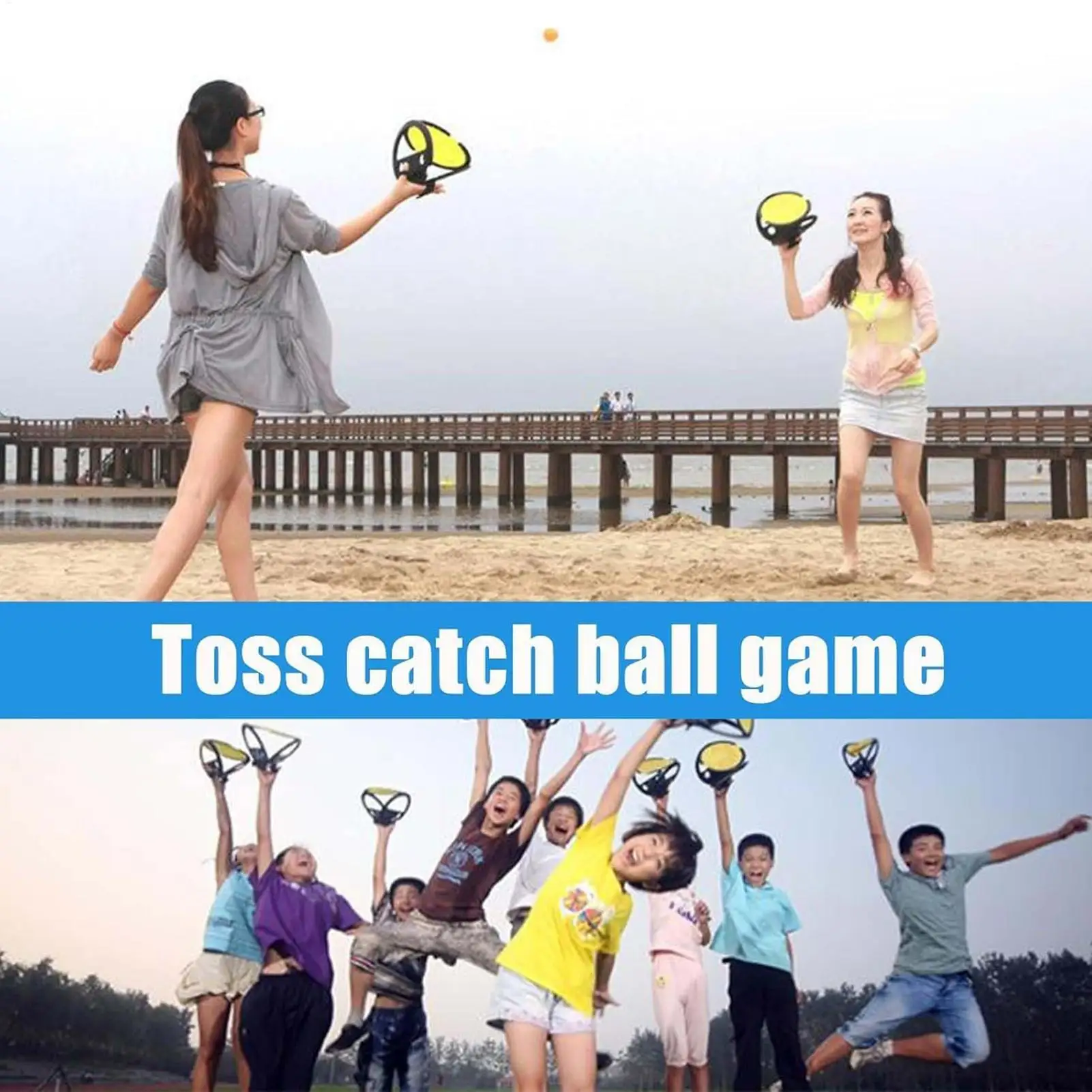 Outdoor Interactive Toss Catch Game Toy Child Sticky Ball Pocket Racket Set Portable Activity Game Play Kit For Beach Pool Lawn