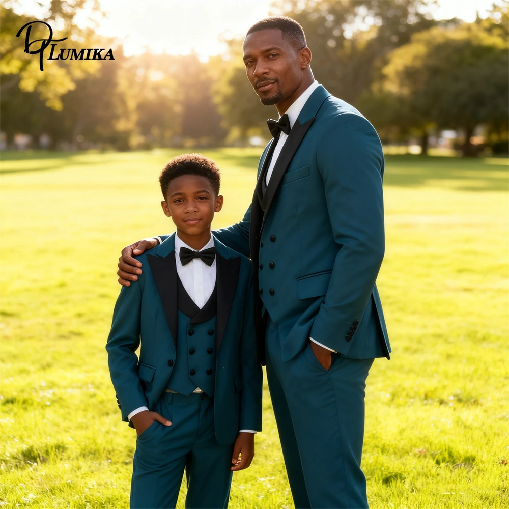 

Teal Formal Suit Set for Men and Children, Father & Son Communion Coming of Age Suit Jacket Vest Pants Bowtie Plus Tuxedo