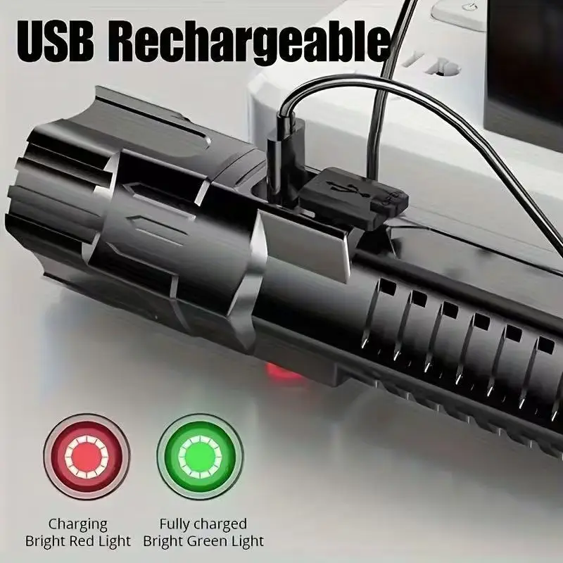 New High-power Led Flashlight USB Rechargeable Torch Zoomable Light with Built-in Battery Camping Hiking Lantern Emergency Lamp view 3