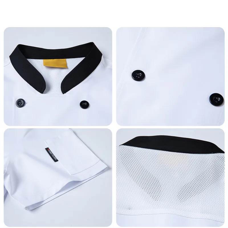 Nueva chaqueta de Chef delantal, camisas para hombre, abrigo de Chef de manga corta, uniforme de cocina, restaurante, panadería, disfraz de Hotel, ropa de cocina