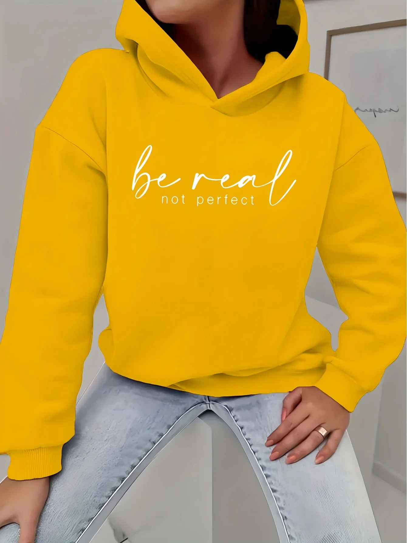 

Женская осенне-зимняя теплая и свободная повседневная замшевая толстовка с капюшоном и длинными рукавами с принтом NOPE Not Today